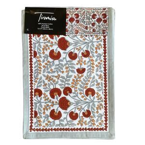 TIRAMISU Floral Block Printed Cotton 13x19 Placemats Set of 4 Orange | Sage NEW